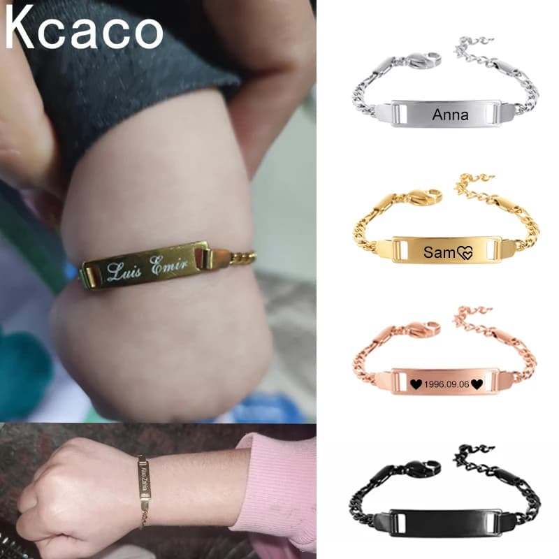 Kcaco Customize Kid Baby Name Non Allergy Stainless Steel Personalized Infant Baptism Family Love Gifts Adjustable Jewelry