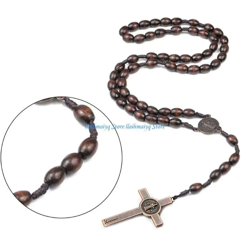 573B Pratica collana rosario cattolico in legno con perline preghiera Gioielli religiosi unisex per e l'uso