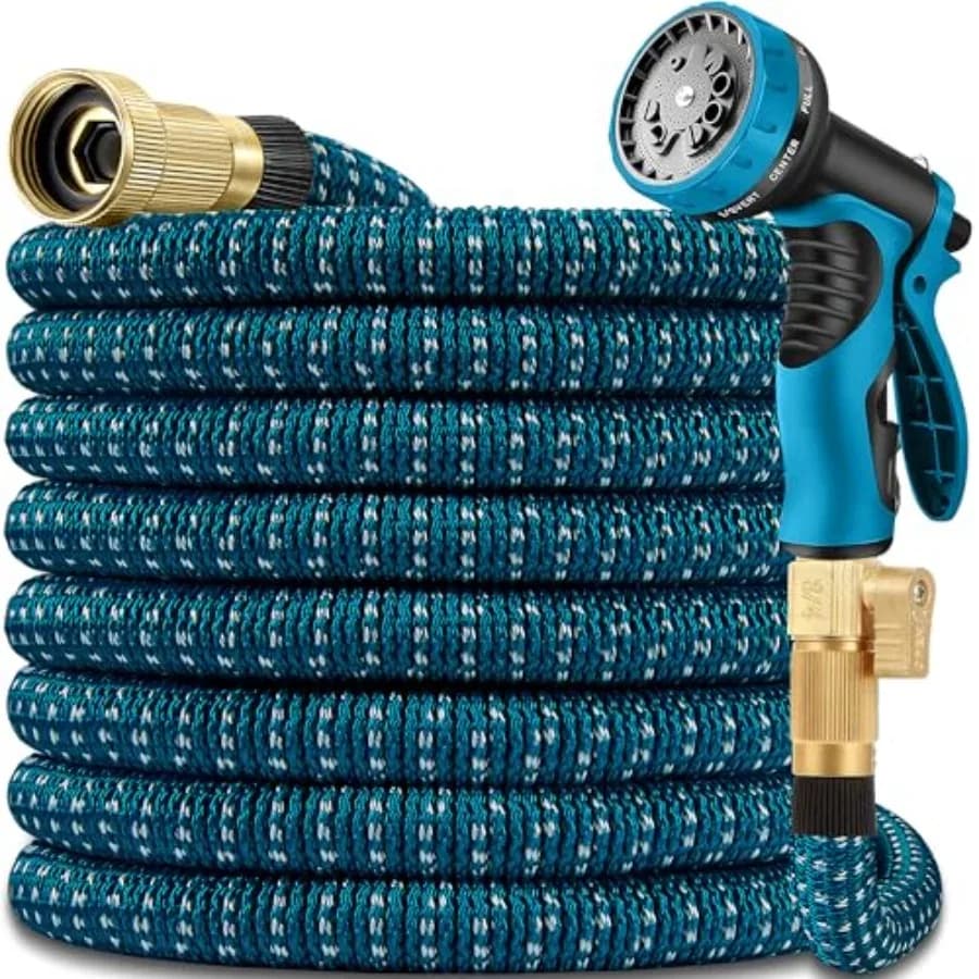 15 Meters Expandable Garden Tube - New Model 2026 Retractable with 3/4" Massive Brass Fittings, Reinforced Fabric - Flexible