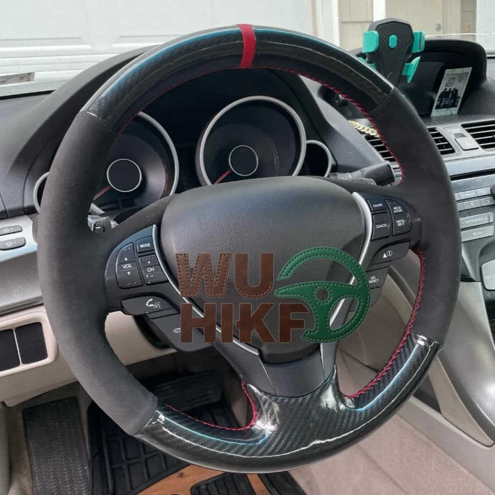 Coprivolante per auto cucito a mano Euro 2008-2015 Acura TSX 2009-2014 in fibra di carbonio e pelle scamosciata per Honda Accord