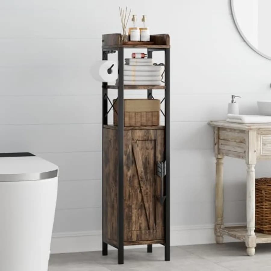 Mobiletto Salvaspazio per Bagno, Porta Carta Igienica Sottile con Ripiani e Scaffali in Metallo, Armadietto Organizzatore per Spazi Stretti