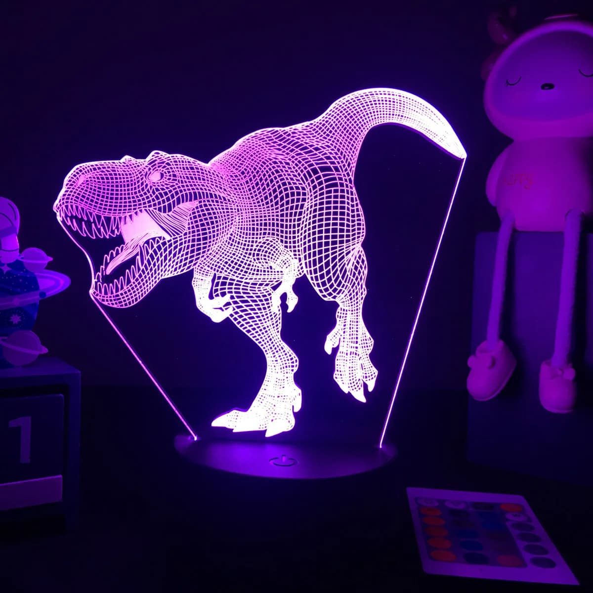 Luce notturna a forma di dinosauro a LED 3D per bambini Decorazioni per la camera da letto dei bambini Regali di compleanno Lampada da comodino Spinosaurus Figure Decorazione della stanza