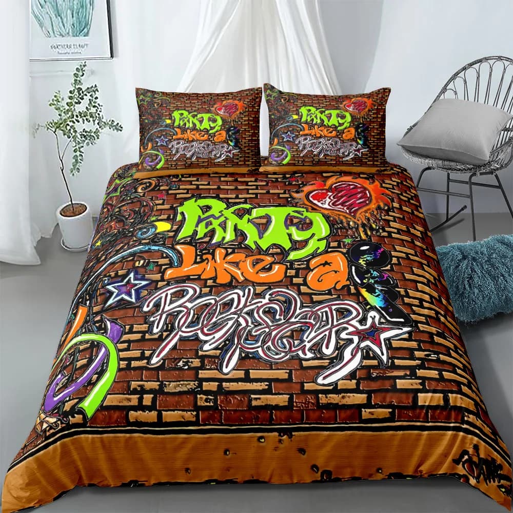 Set copripiumino Party Like Rockstar Set biancheria letto king size matrimoniale singolo