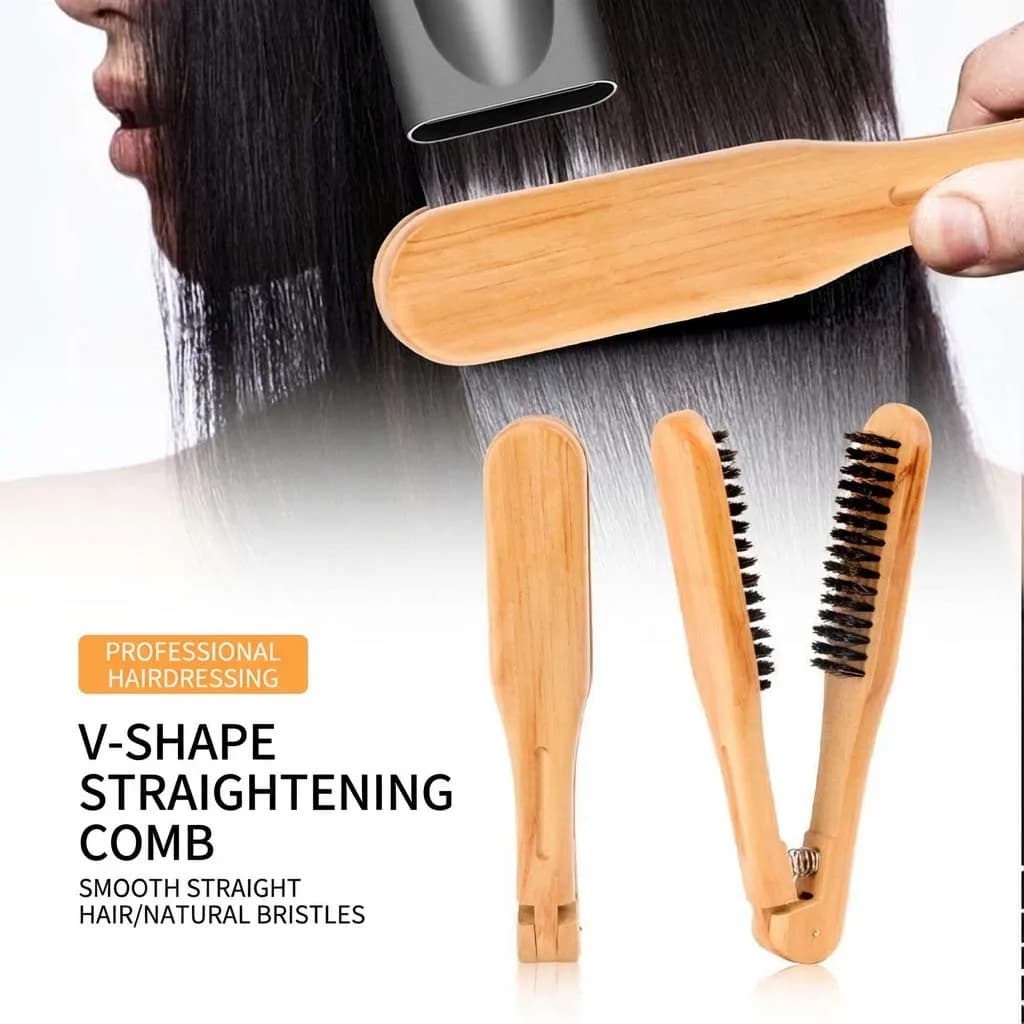 New Professional Pettine for Leasing Hair with Double Brush, V-Shirt in Wood, Antistatic Brush for Women's Hair