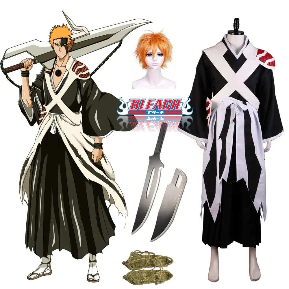 Bleach Anime TYBW Ichigo Bankai Robe Cosplay, Thousand-Year Blood War Complete Costume Set with Wig Prop 2025