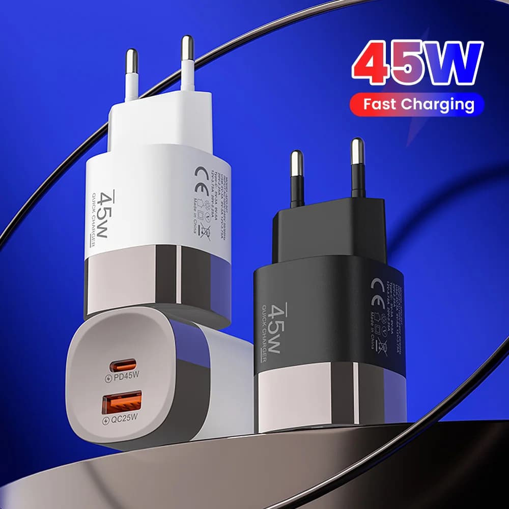 45W USB Type C Phone Charger High Power Fast Charging 45W Quick Charge EU/UK/US Adapter for Samsung Poco Xiaomi iPhone 17 16 15