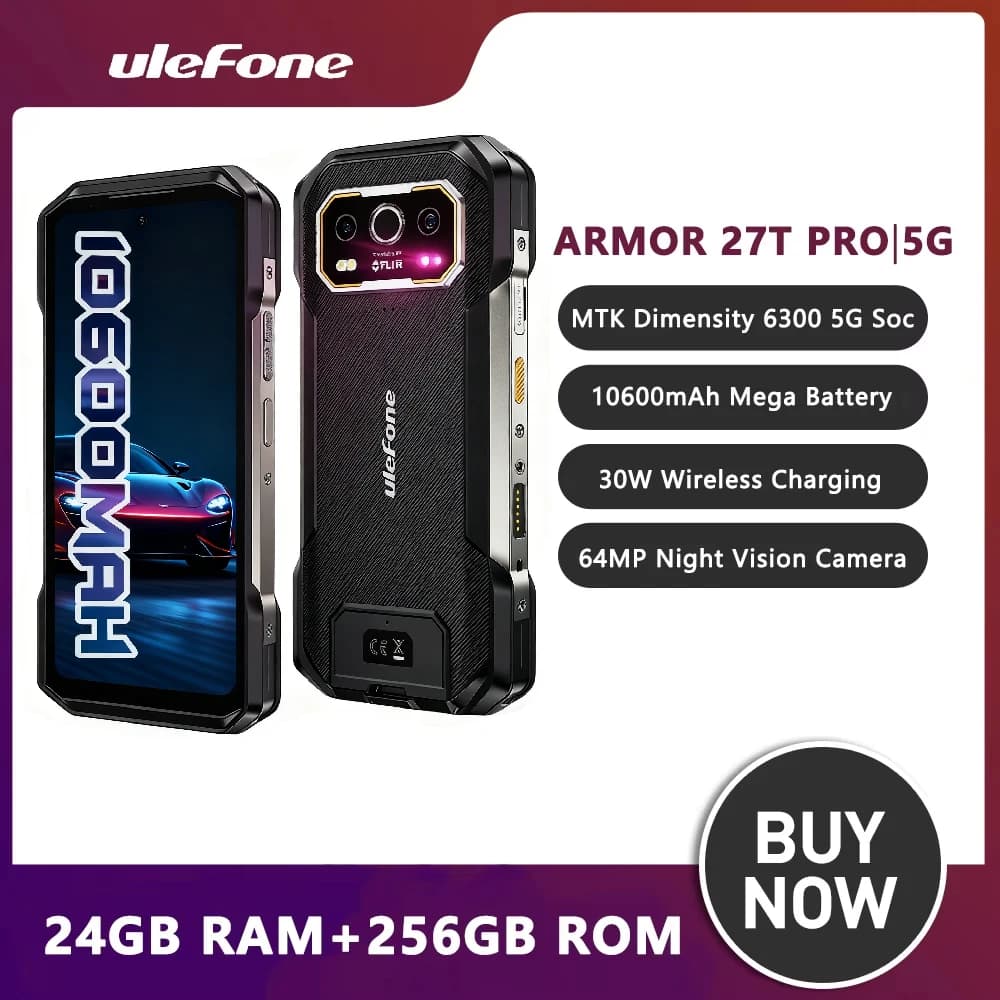 Ulefone Armor 27T Pro 5G Telefono robusto 10600mAh Android 14 Smartphone 50MP+64MP Telecamera notturna 6.78" 24GB+256GB NFC