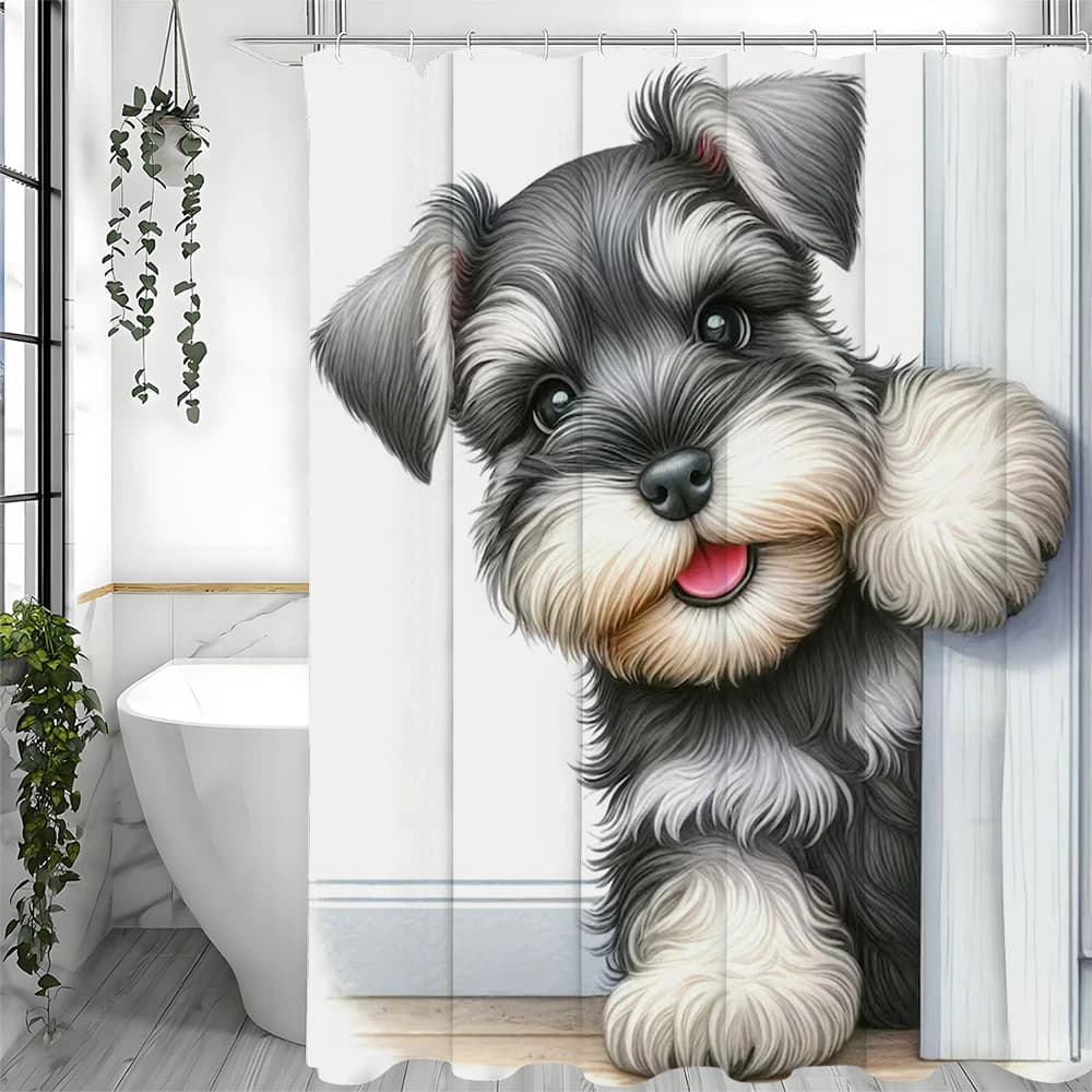 Simpatica tenda da doccia Schnauzer, tenda da doccia decorativa per il bagno, tenda da doccia impermeabile con ganci
