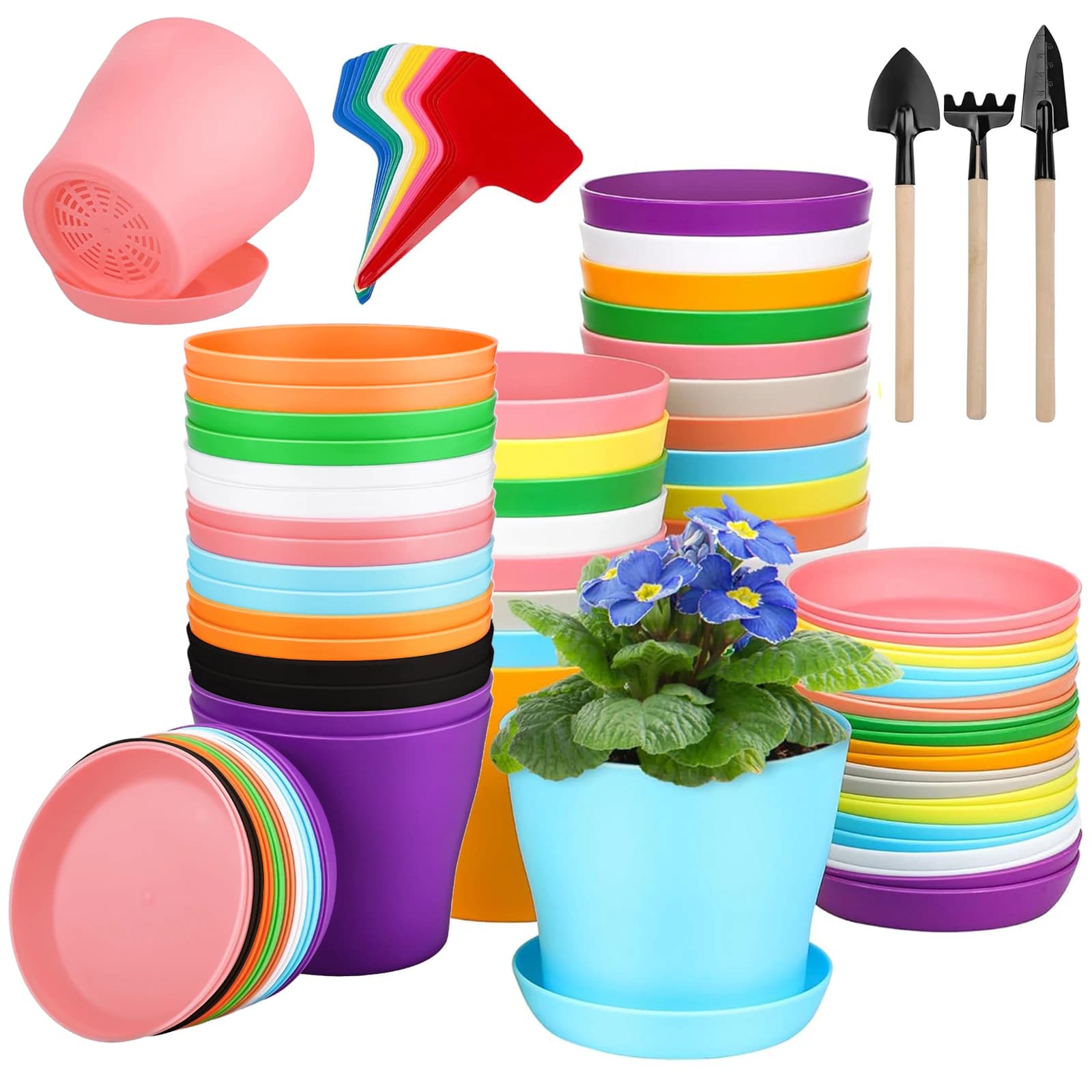 Plastic plant vases with saucers Vases for the departure of seeds of colorful flowering plants for the home garden, 7 colors