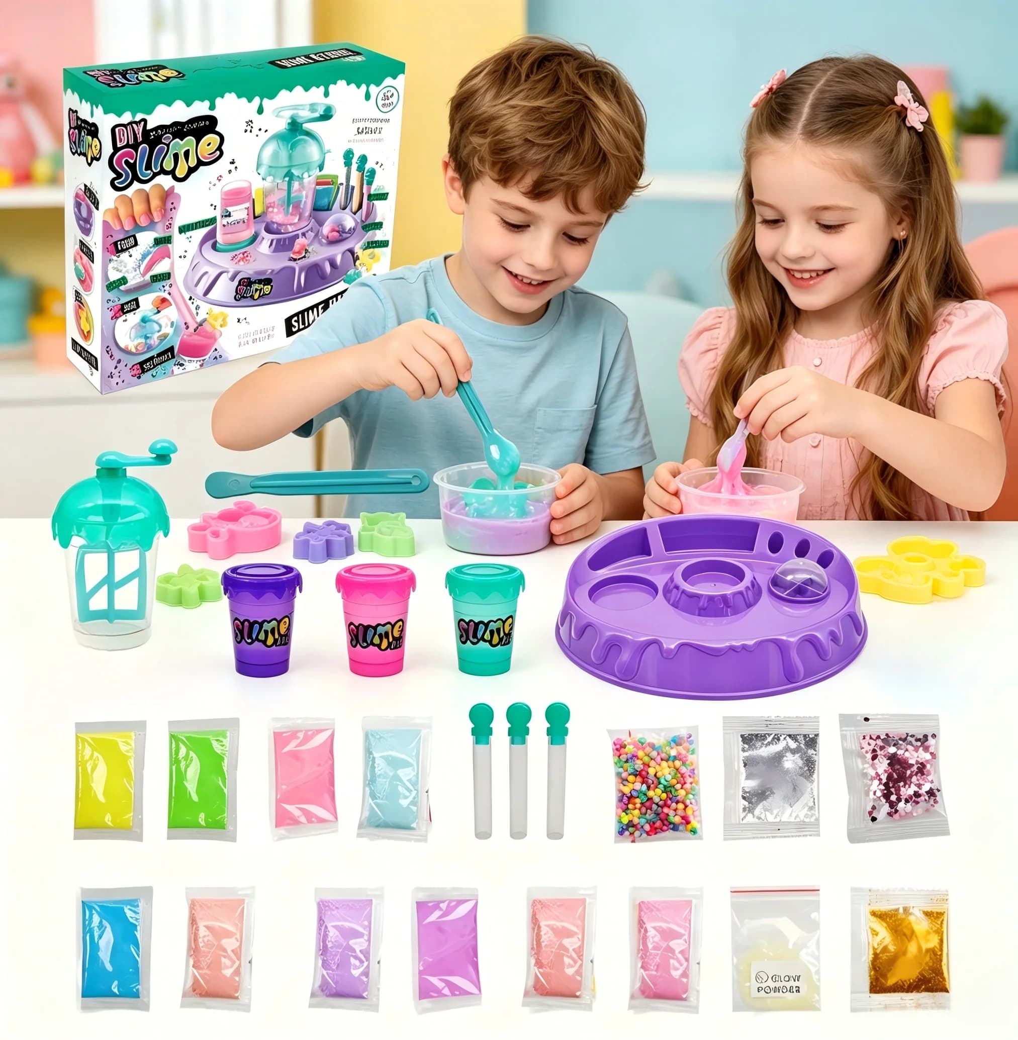 DIY Slime Factory Kit for Kids Creative Novelty Handmade Slime Making Set Powder Rubber Material Set Gifts for Children Ages 6+