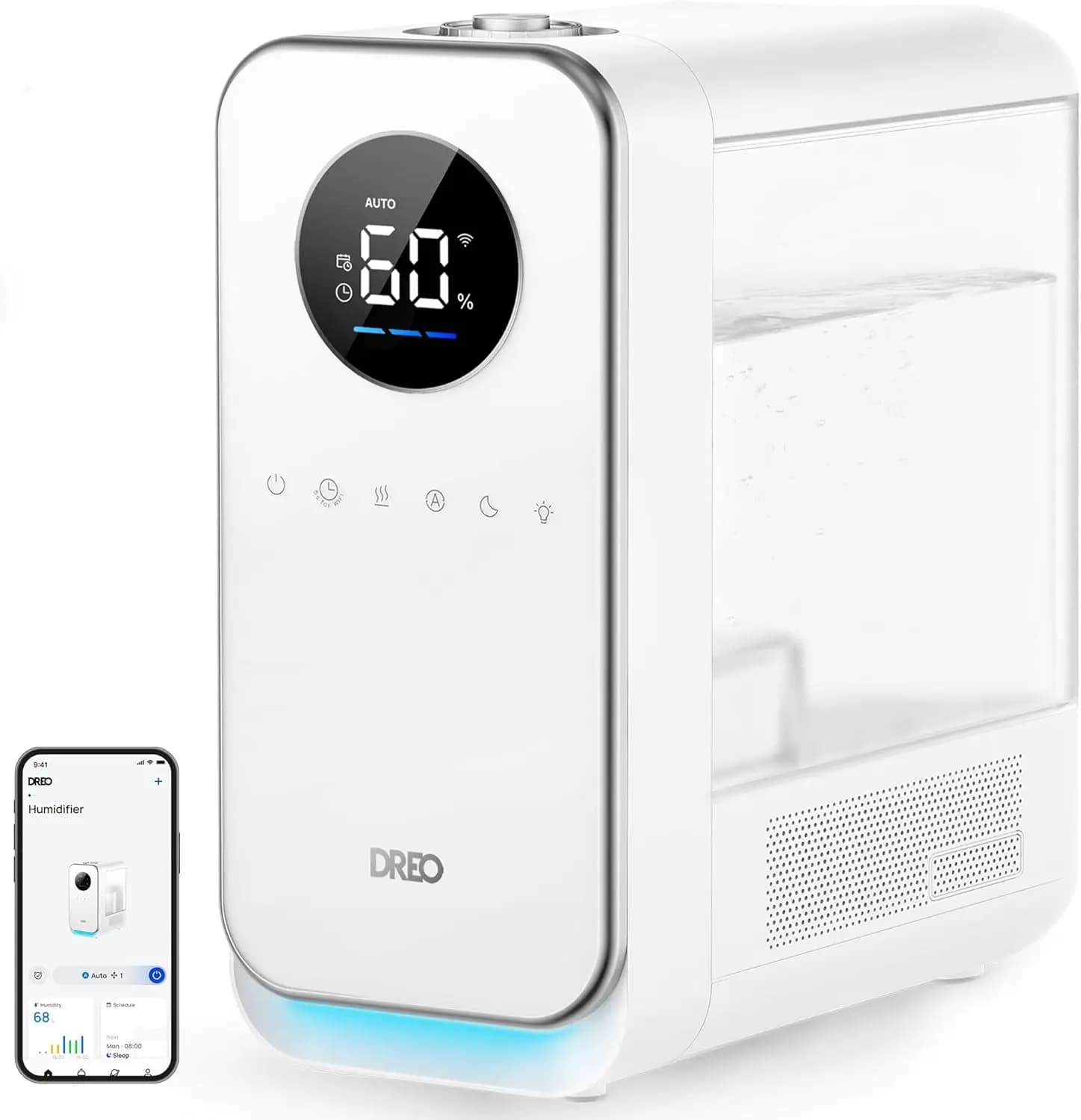 Umidificatore Silenzioso Intelligente con Alexa/Google, Serbatoio da 5L per Grandi Ambienti, 50 Ore di Autonomia, Diffusore di Oli Essenziali e Luce Notturna
