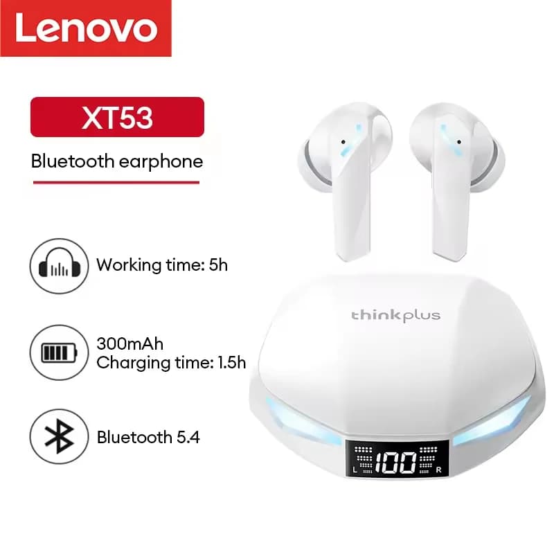 Nuovi auricolari Lenovo XT53 Wireless Bluetooth 5.4 Smart Touch per chiamate a mani libere, cuffie da gioco con audio surround e bassi profondi.
