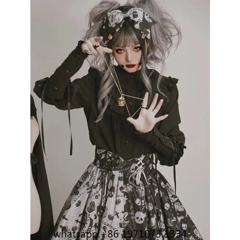 Gothic Y2k Shirts Women Vintage Lolita Style Gigot Sleeve Blouses Girls Victorian Sweet Lace Ruffles Bandage Tops Blusas Mujer
