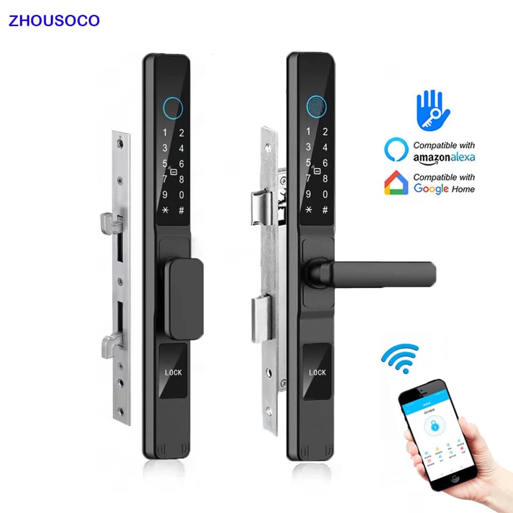 App TTLock Porta scorrevole impermeabile Smart Lock Aleax Impronta digitale Scheda password digitale Serratura elettronica per porta in vetro di alluminio