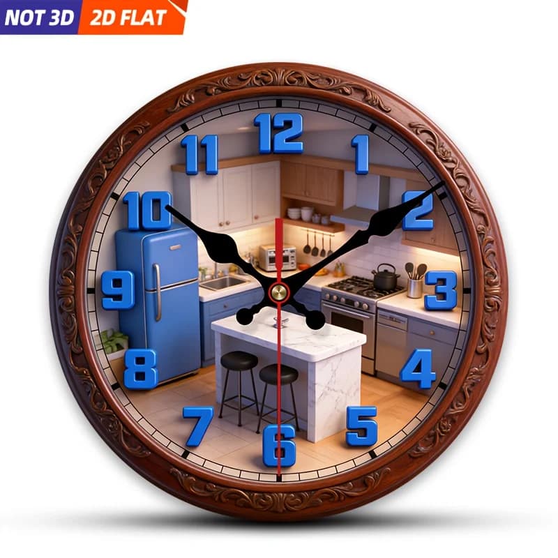 2D Piatto. 1 pezzo. Orologio da parete a tema cucina, orologio decorativo silenzioso, orologio da parete creativo, adatto per decorare camere da letto, soggiorno