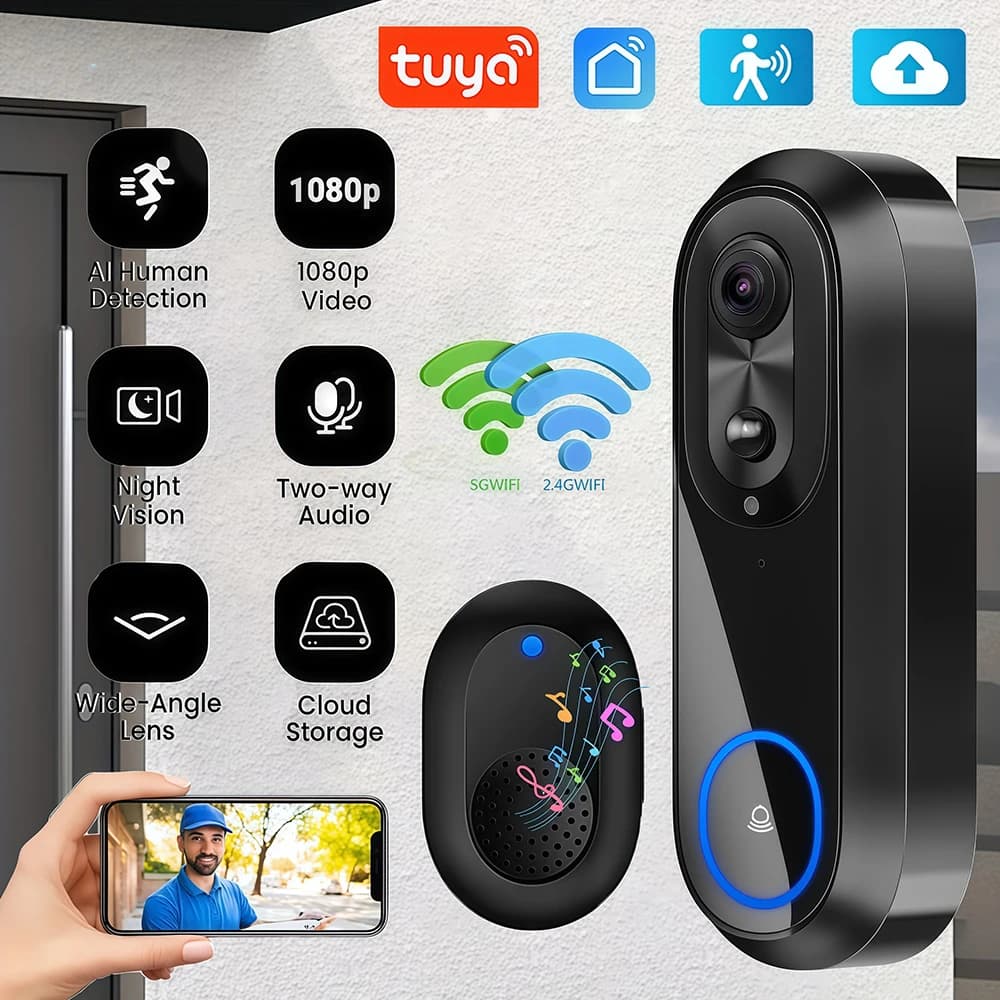 5G 2.4G WiFi Tuya Smart Video IP65 doorbell waterproof 1080P home wireless intercom camera doorbell for security protection