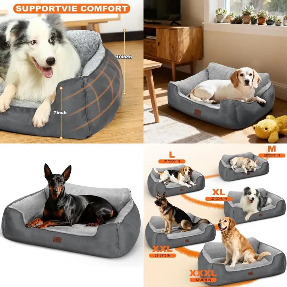 Letto per cani grande con cuscino grigio con schienale alto e base antiscivolo, 39x31x9
