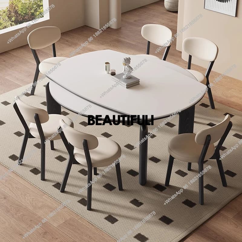 H Tavoli da pranzo rotondi dal design economico Gambe bianche Tavoli da pranzo di lusso alti in legno Mobili per la casa moderni salvaspazio Mesas De Jantar