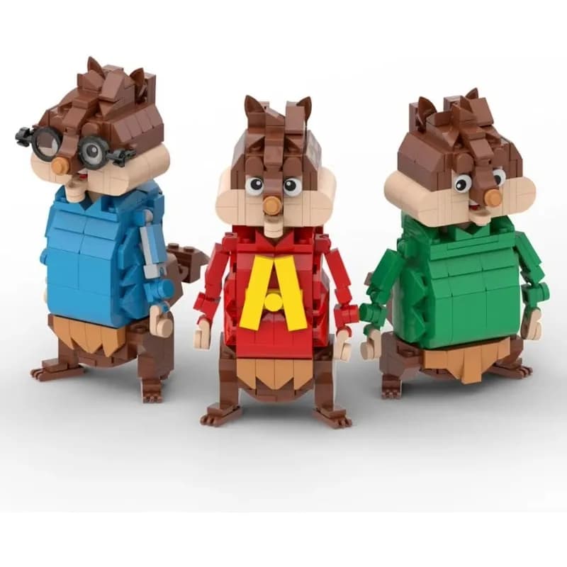 Set di blocchi da costruzione Chipmunk, 3 in 1 Alvin/Simon/Theodore Simpatico scoiattolo modello animale giocattolo film animato regalo per bambini ragazzi ragazze