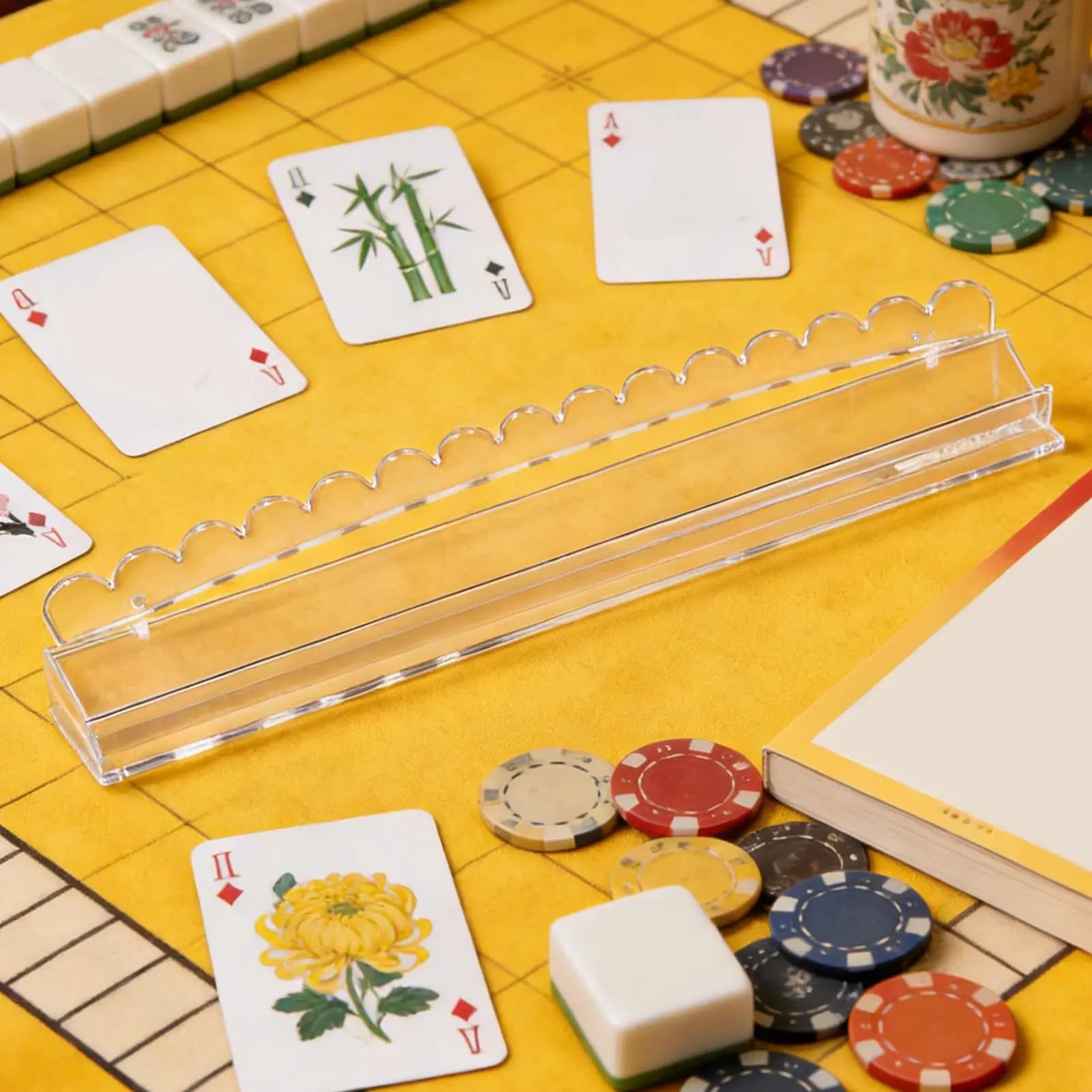Mahjong Rack 20-Inch Acrylic Portable Mahjong Tile Holder Rack With Pusher for Players Seniors Hobbyists Game Room Family