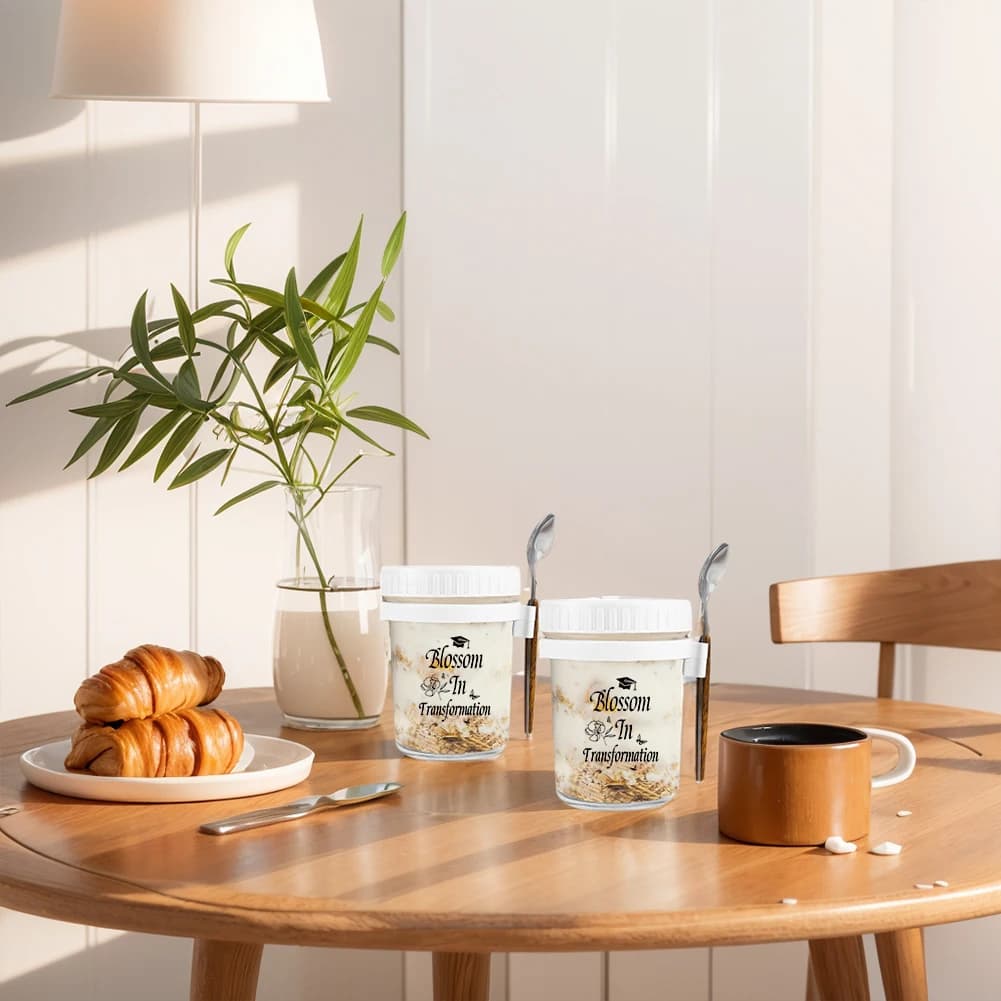 Barattoli e contenitori per alimenti Contenitore per la preparazione dei pasti in vetro con coperchio e cucchiaio Contenitore portatile per cereali e latte Barattoli ermetici a scatto