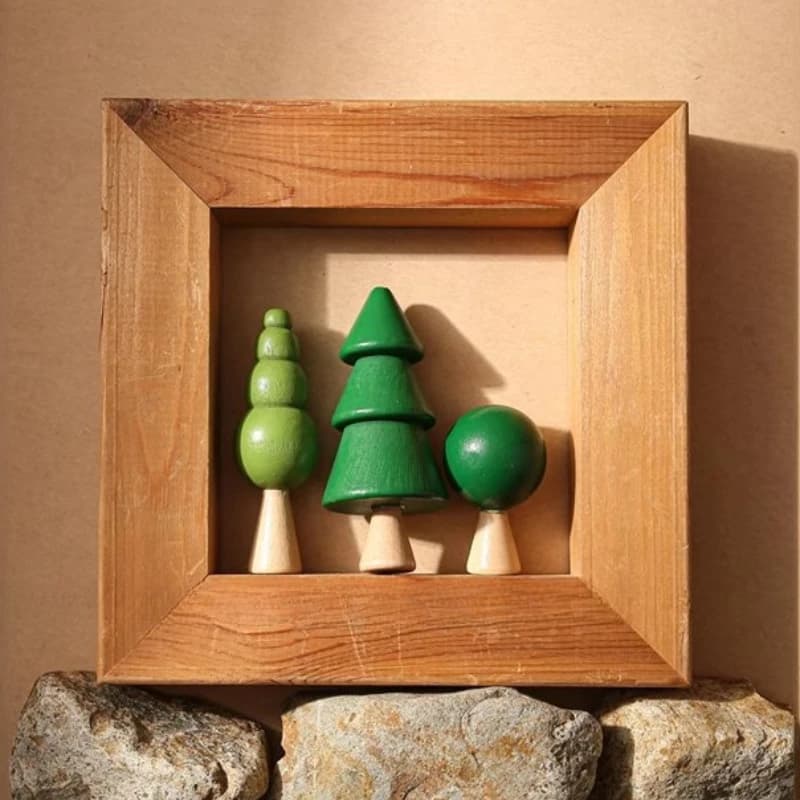 Foresta in legno nordico Piccolo albero ornamento Casa Building Block Arcobaleno Verde Casa Pietra Micro Paesaggio Decorazione del soggiorno