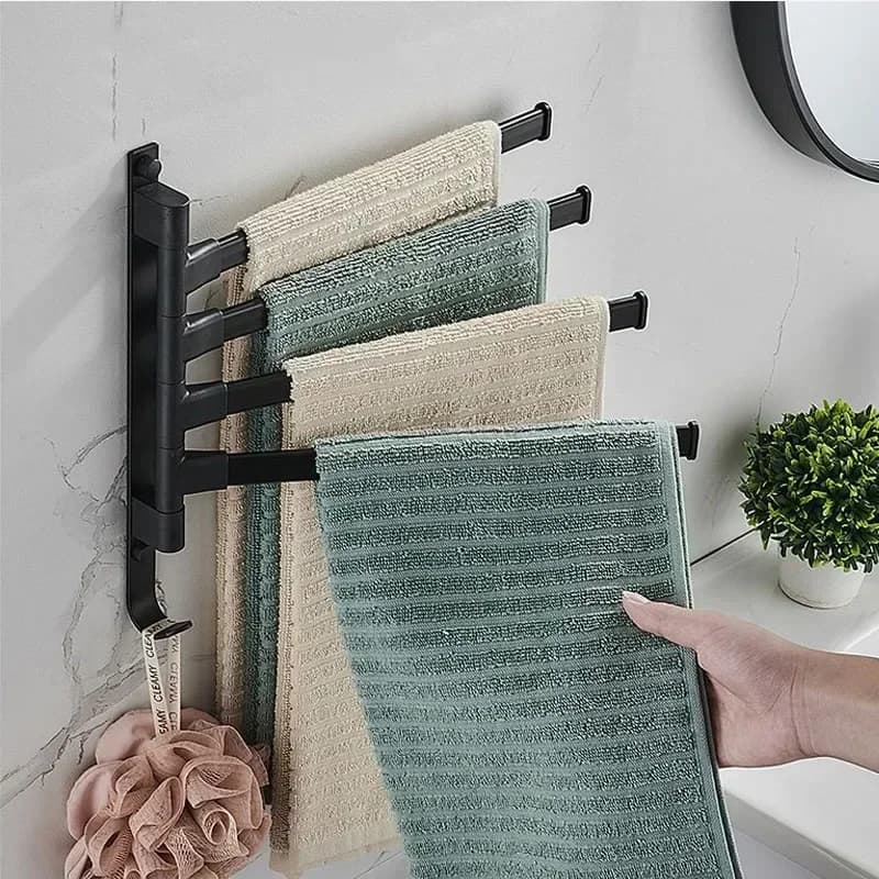 Towel Bars Bathroom Towel Holder Metal Swivel Towel Rack Space Saving Swinging Towel Rack Wall Mounted Towel Holder with Hooks