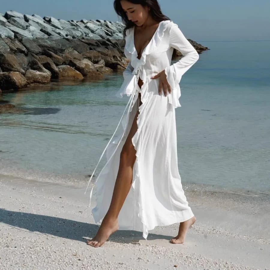 Cardigan in pizzo a maniche lunghe per vacanze al mare in stile europeo e americano, vestito da spiaggia, bikini, camicetta protettiva solare, gonna