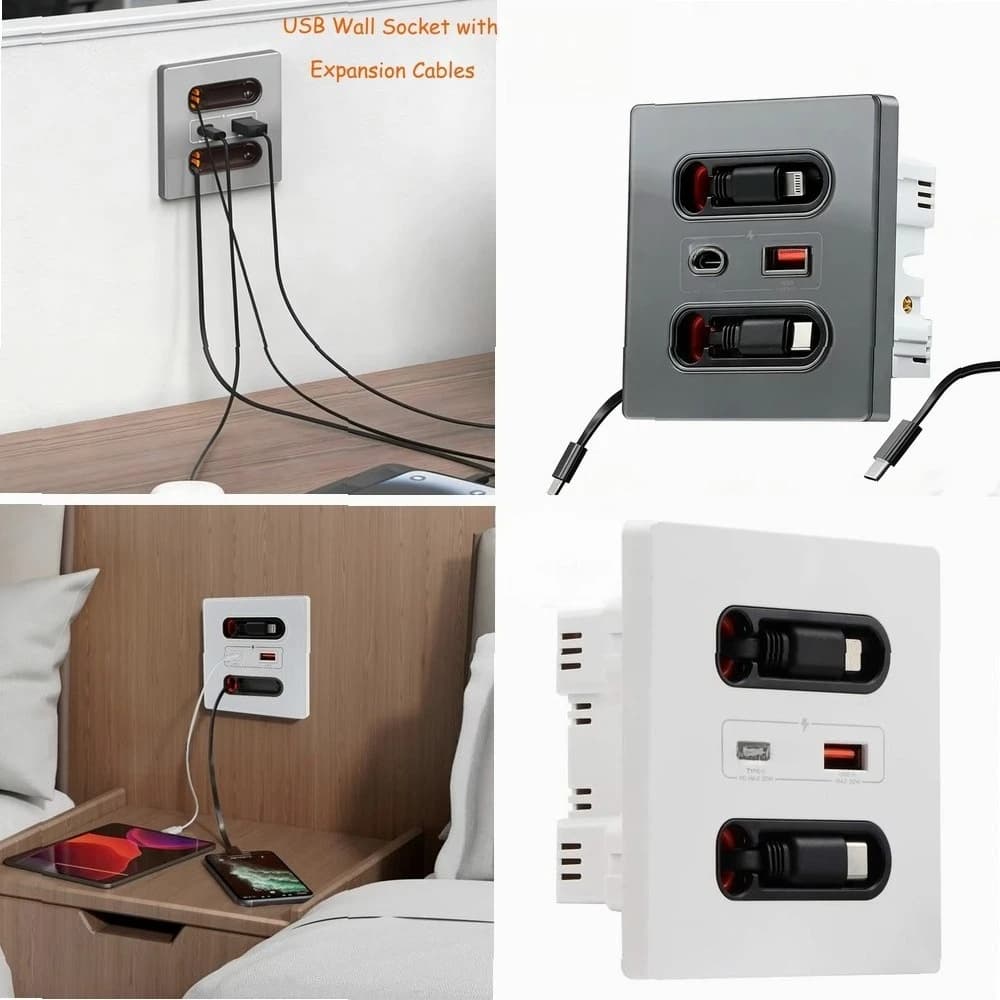 Pannello a Muro Intelligente da 20W con 2 Porte USB per Ricarica Rapida, Presa di Estensione 16A, Spina EU per Casa, Ufficio, Cucina
