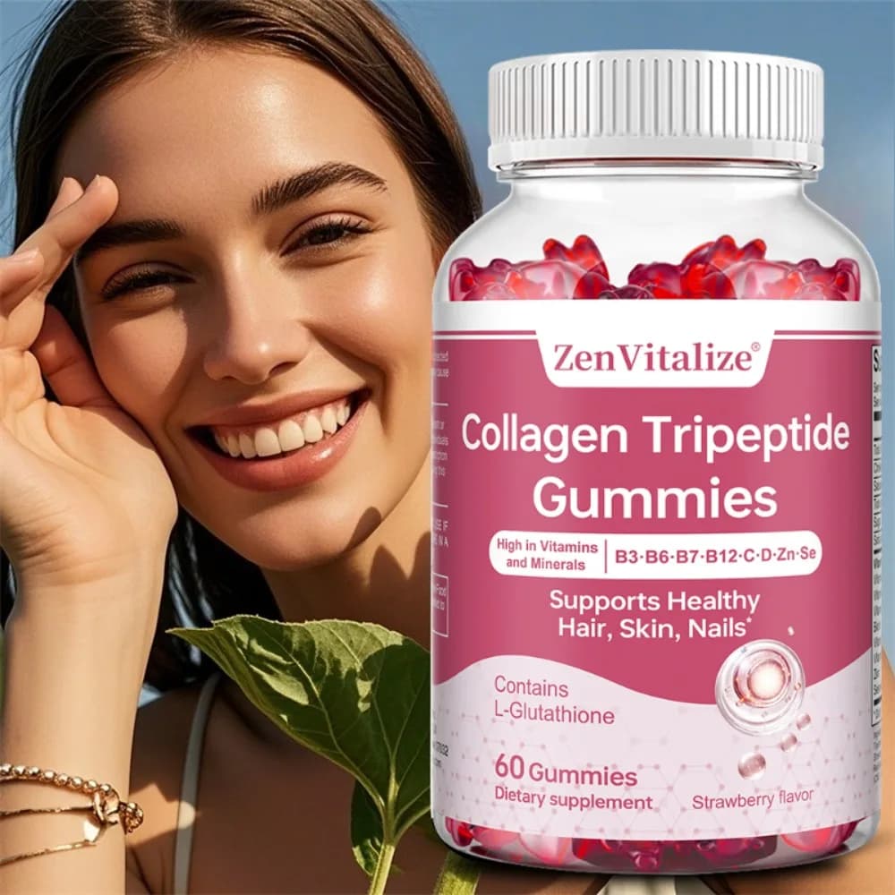 Gommose al Collagene con Biotina, Vitamine B3, B6, B7, B12, C, D per Capelli, Pelle, Unghie, Articolazioni, Sistema Immunitario e Digestione, per Donne e Uomini, Gusto Fragola