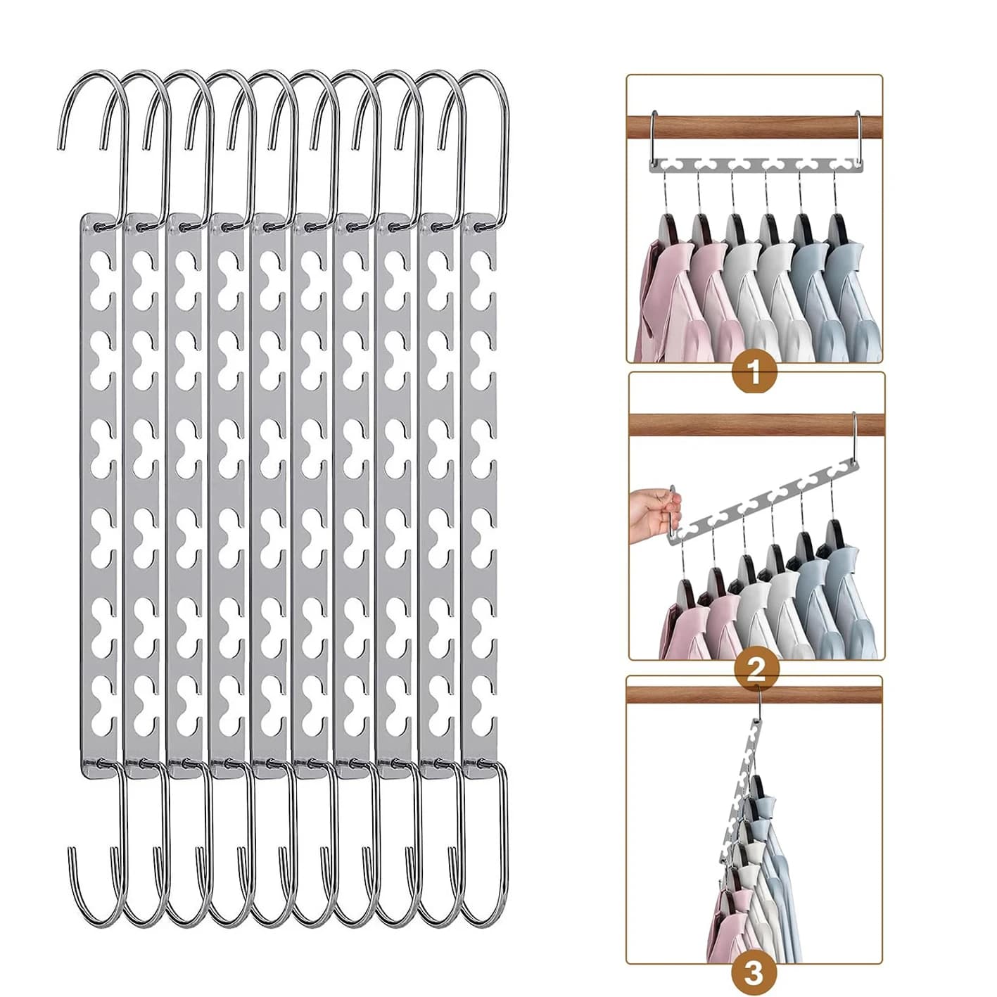 Space Saving Hangers for Clothes, Heavy Duty Hanger Organizer | 30 Lbs Capacity |, Metal Magic Hanger, Sturdy Multi Hangers, Clo