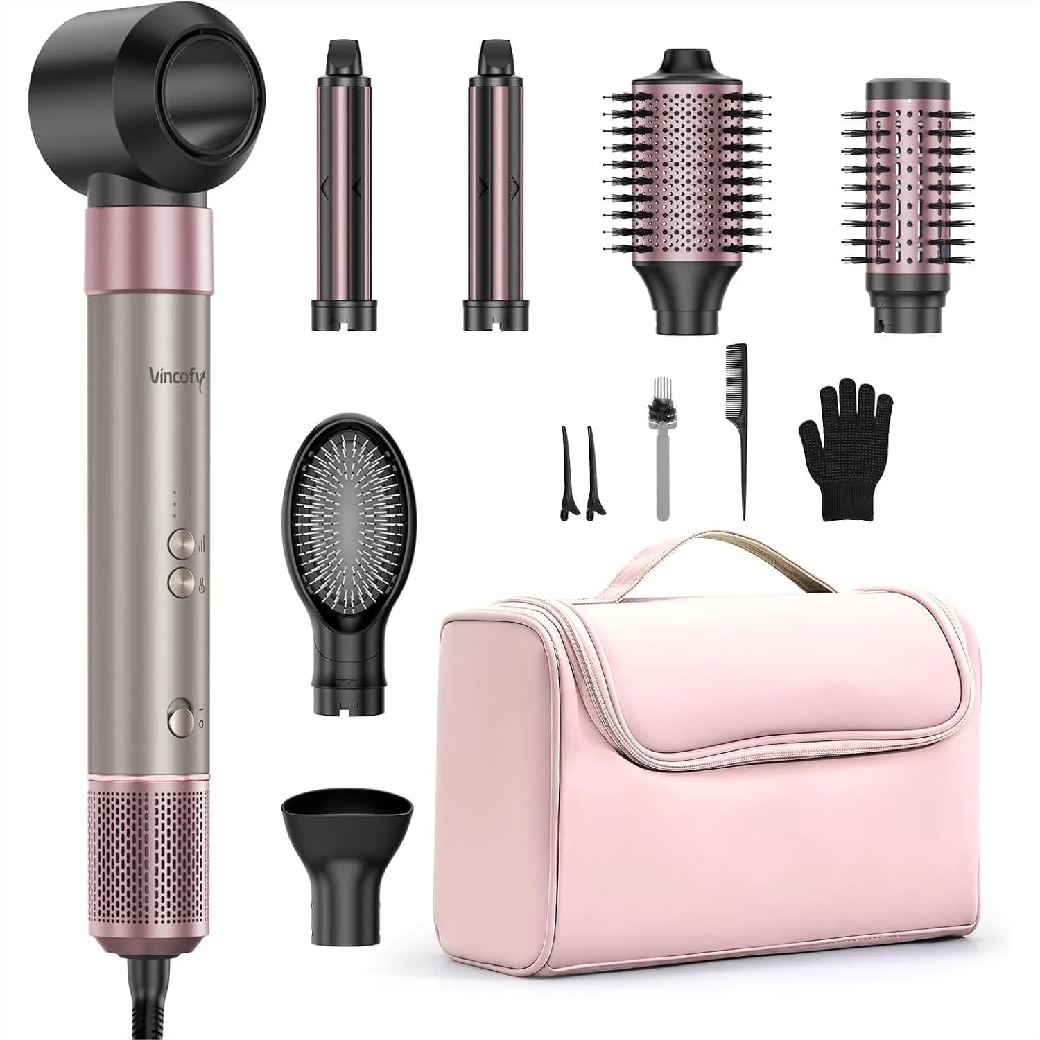 7-in-1 Hair Dryer Brush Blow Dryer, Hot Air Styler with Travel Bag for Fast Drying, Curling, Straightening, Volumizing All Hair