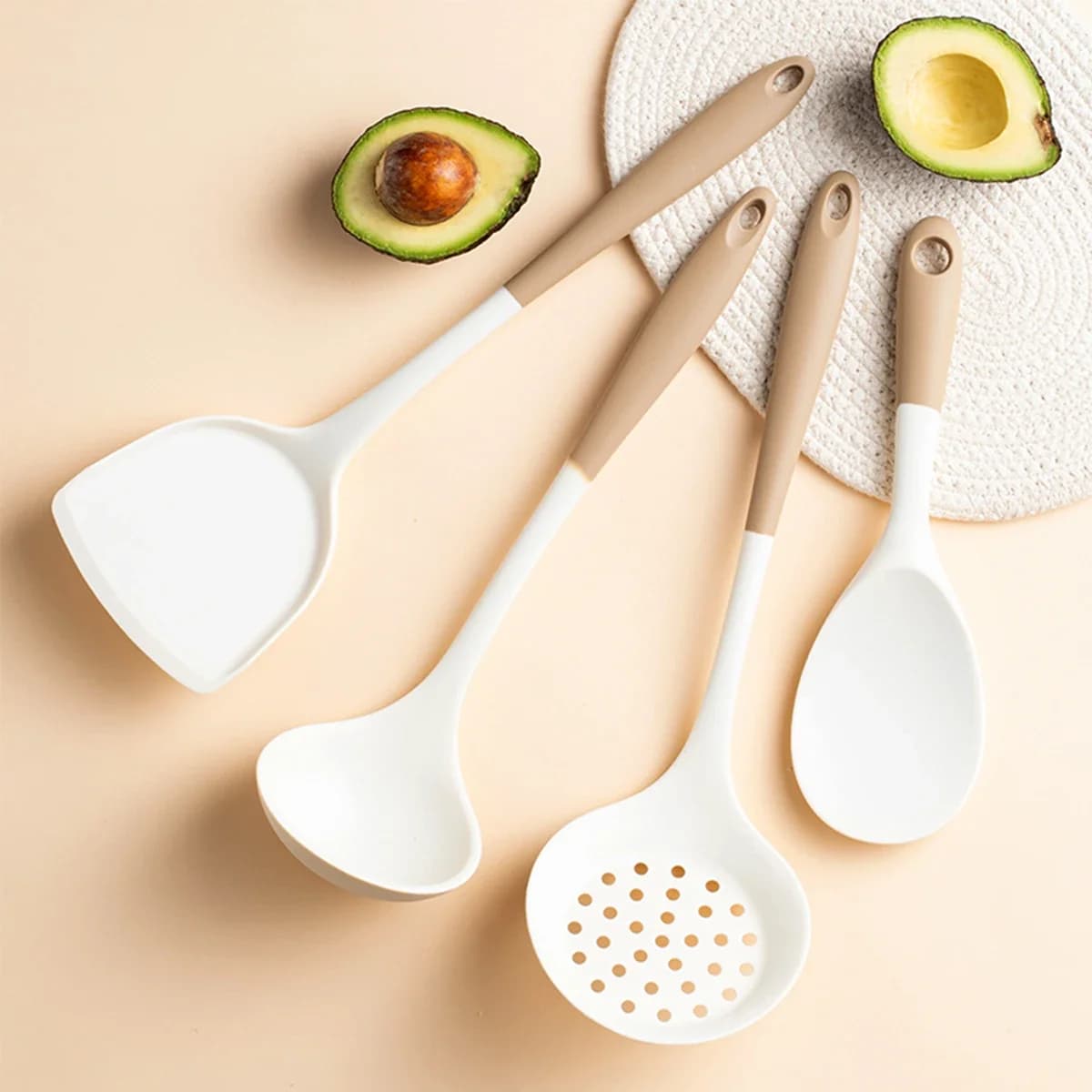 4 pz/set Utensili Da Cucina In Silicone Zuppa-Cucchiaio Spatola Colino Cucchiaio Padella Antiaderente Forniture Da Cucina Utensili Da Cucina