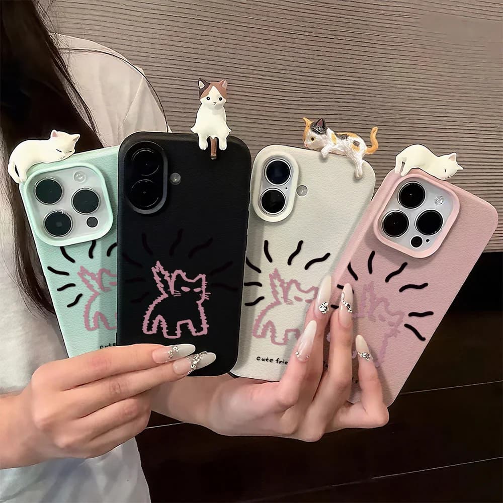 Ins Corea Cute 3D Cat Custodia per iPhone 17 Air 17 16 15 Pro Max 11 12 13 14 Pro Max 14 15 Plus iPhone17 17 Custodia antiurto Funda