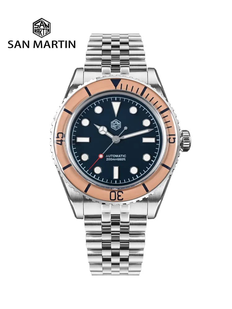 San Martin Luxury Vintage Men's Underwater Watch 40mm NH35 Automatic mechanical with sapphire bezel Bracelet type J Waterproof 200m SN0133