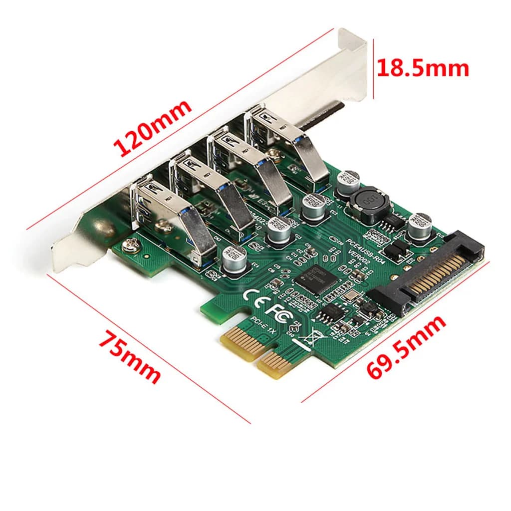 JavicTech Card Low Profile 4 Ports PCI-E to USB 3.0 HUB PCI Express Expansion Card Adapter 5Gbps for Motherboard