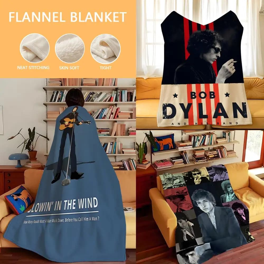 Music B-Bob D-Dylan Throw Flannel Cozy Print Blanket, Portable, Durable Machine Washable cute Cool