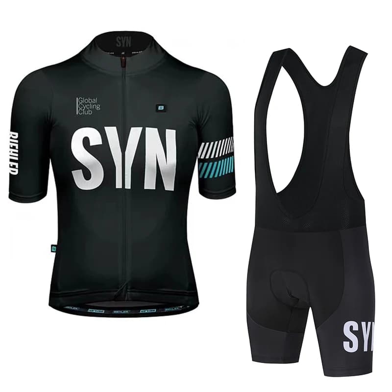 Men's SYN black cycling jersey, summer cycling clothing set, polyester fiber cycling shorts, short cycling top