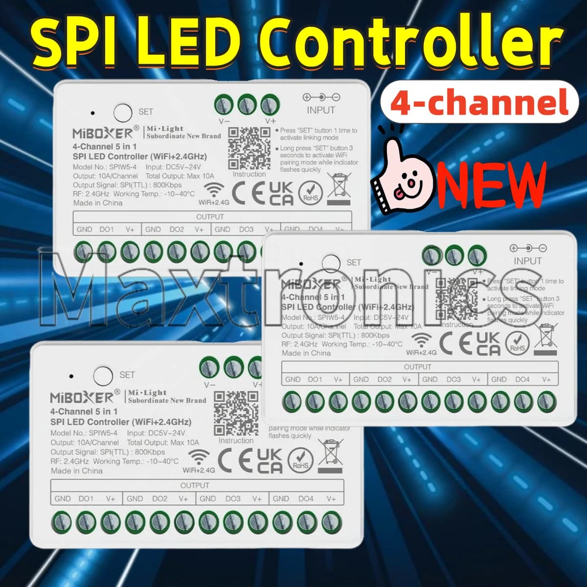 Miboxer 5in1 SPI LED Controller SPIW5-4 WiFi+2.4GRF RGB RGBWIC 4-Channel Signal Amplifier For WS2811 WS2812B LED Pixel Strip