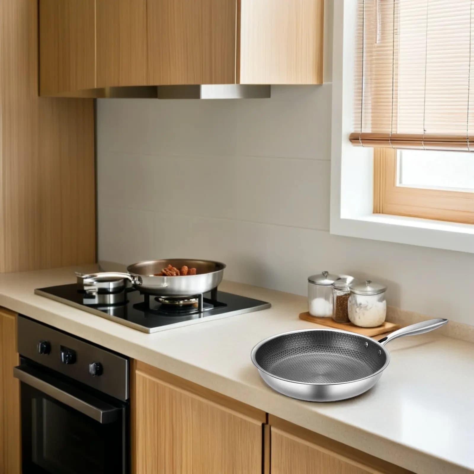 Stainless Steel Honeycomb Fry Pan Nonstick Skillet for Eggs Steaks Vegetables Rapid Heat Conduction Even Surface Heating
