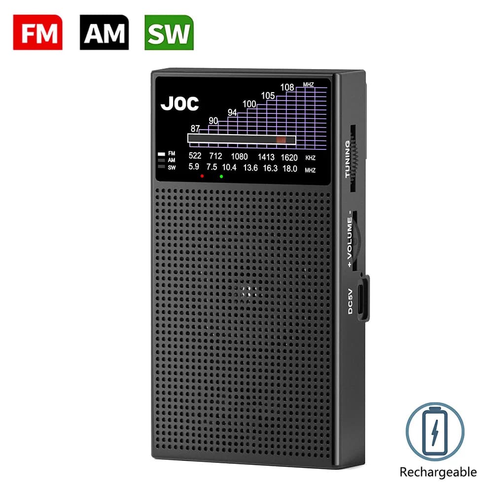 Radio portatile AM FM SW con batteria ricaricabile, eccellente ricezione, altoparlante nitido, presa per cuffie, ideale per correre e camminare