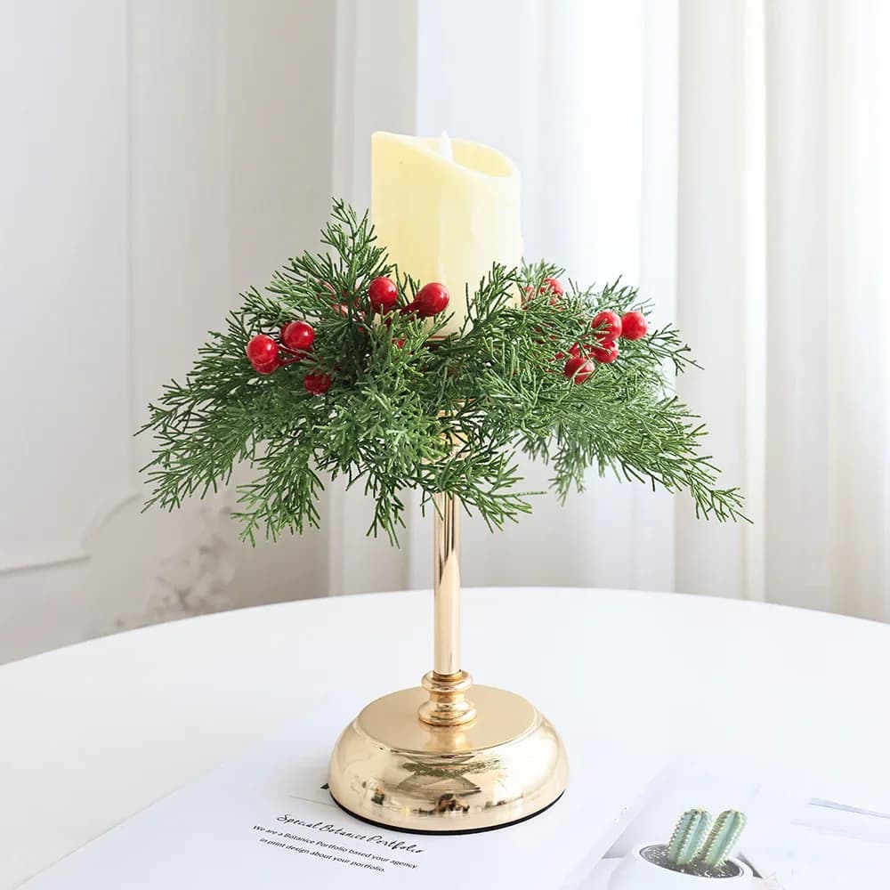 1 portacandele con ghirlanda di Natale, foglia di abete e ghirlanda di bacche rosse, decorazioni per la casa, accento, fotografia, oggetto per le vacanze
