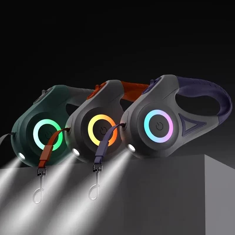 Guinzaglio Retrattile Automatico per Cani da 5M con Torcia LED, Corda in Nylon Resistente per Cani, Regolabile per Passeggiate e Corsa