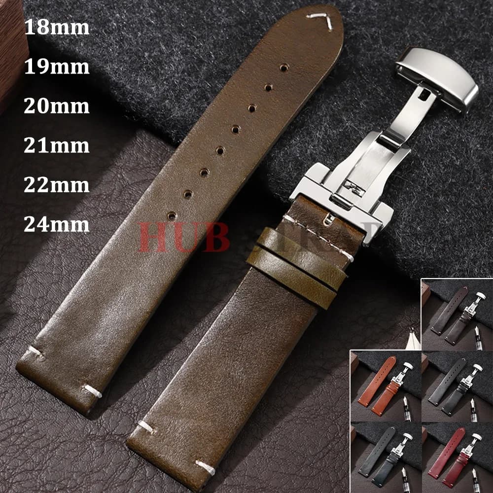 Vintage Oil Wax Leather Watchband 18mm 19mm 20mm 21mm 22mm 24mm Universal Stitching Cowhide Strap for Seiko for Omega Watch Band