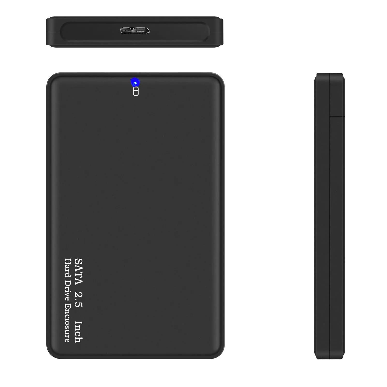 Scatola HDD nera da 2,5 pollici Custodia esterna per disco rigido SATA USB 3.0 Custodia HDD ad alta velocità Supporto fino a 2 TB senza viti per PC