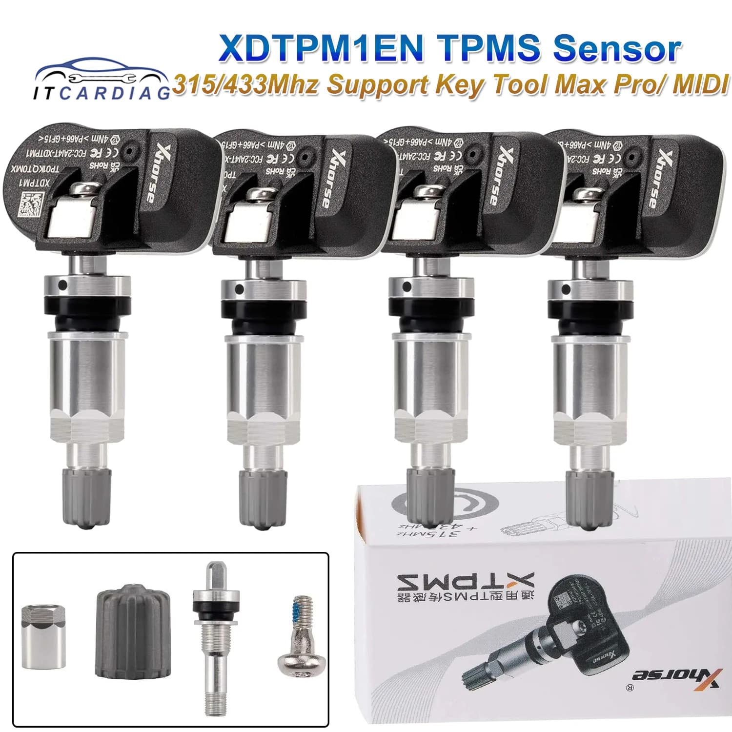 Xhorse XDTPM1EN Sensore TPMS Sensore XTPMS Sensore TPMS per auto Sensore di pressione pneumatici 315/433 Mhz Funziona con strumento chiave Max Pro/Strumento chiave MIDI