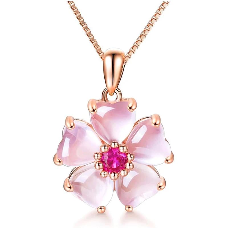 Rose Gold Cherry blossom necklace for graduation Beautiful pink stone crystal necklace Best gifts for women friends