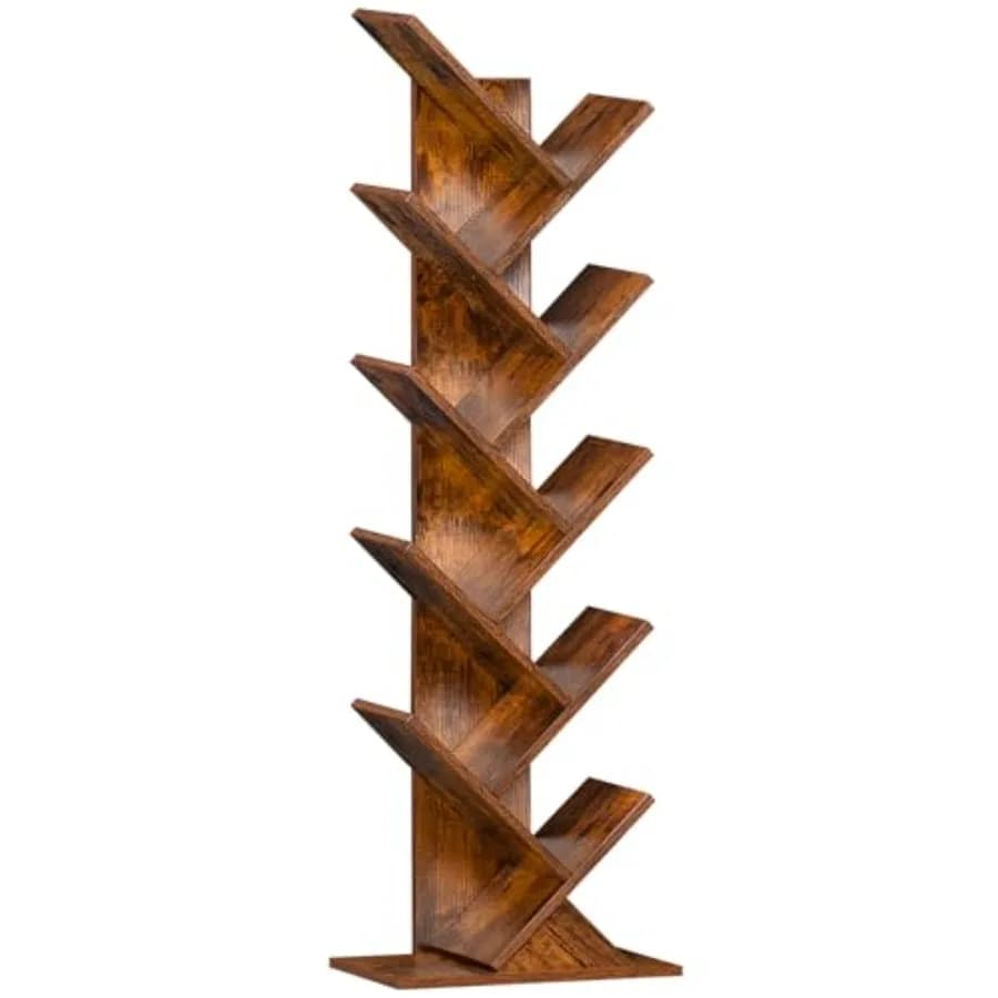 Libreria a forma di albero, scaffale in legno da terra per spazi stretti, organizer portaoggetti per libri/CD/riviste, libreria