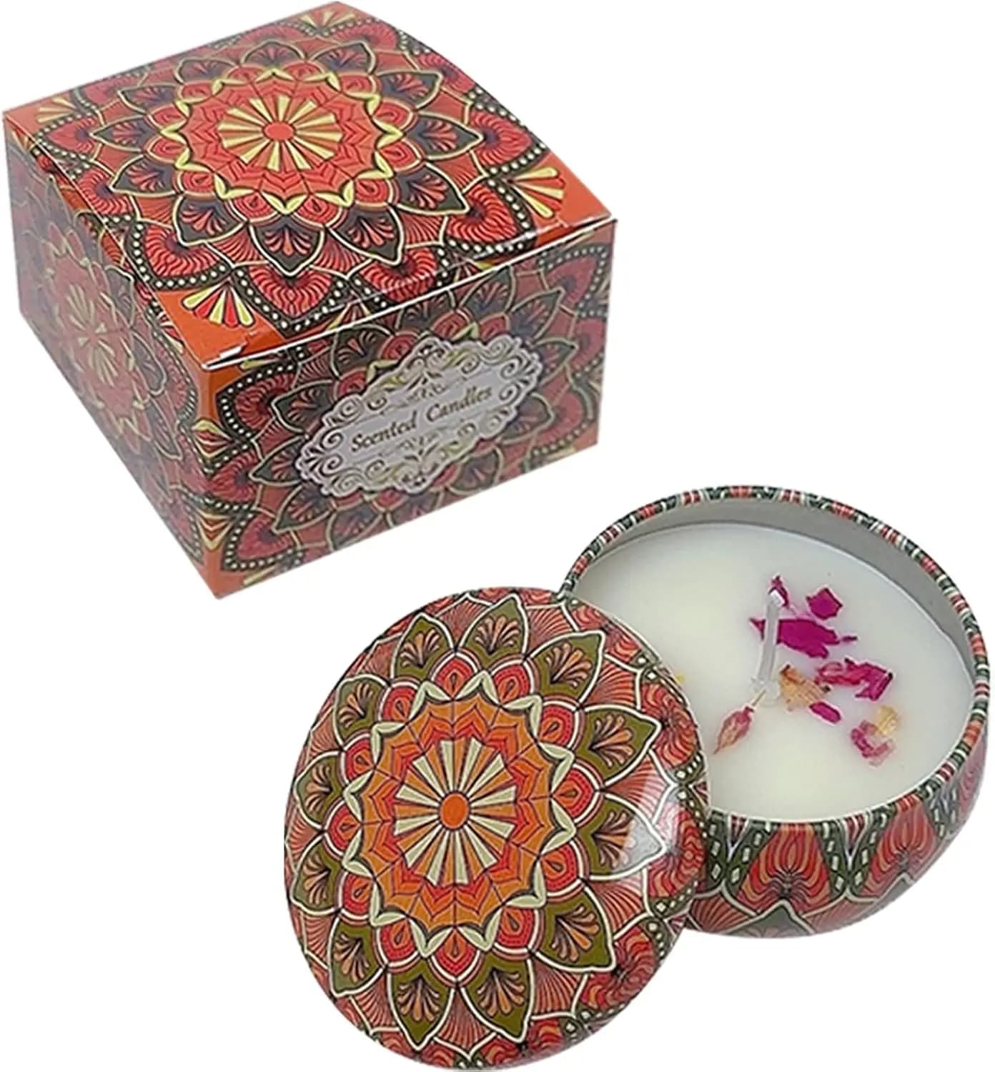 Small Candle Perfume Mandala in Barattolo, 6 cm with Secchi Flowers, for Home Furniture, Relax and Gift, Duration 40-50 Hours