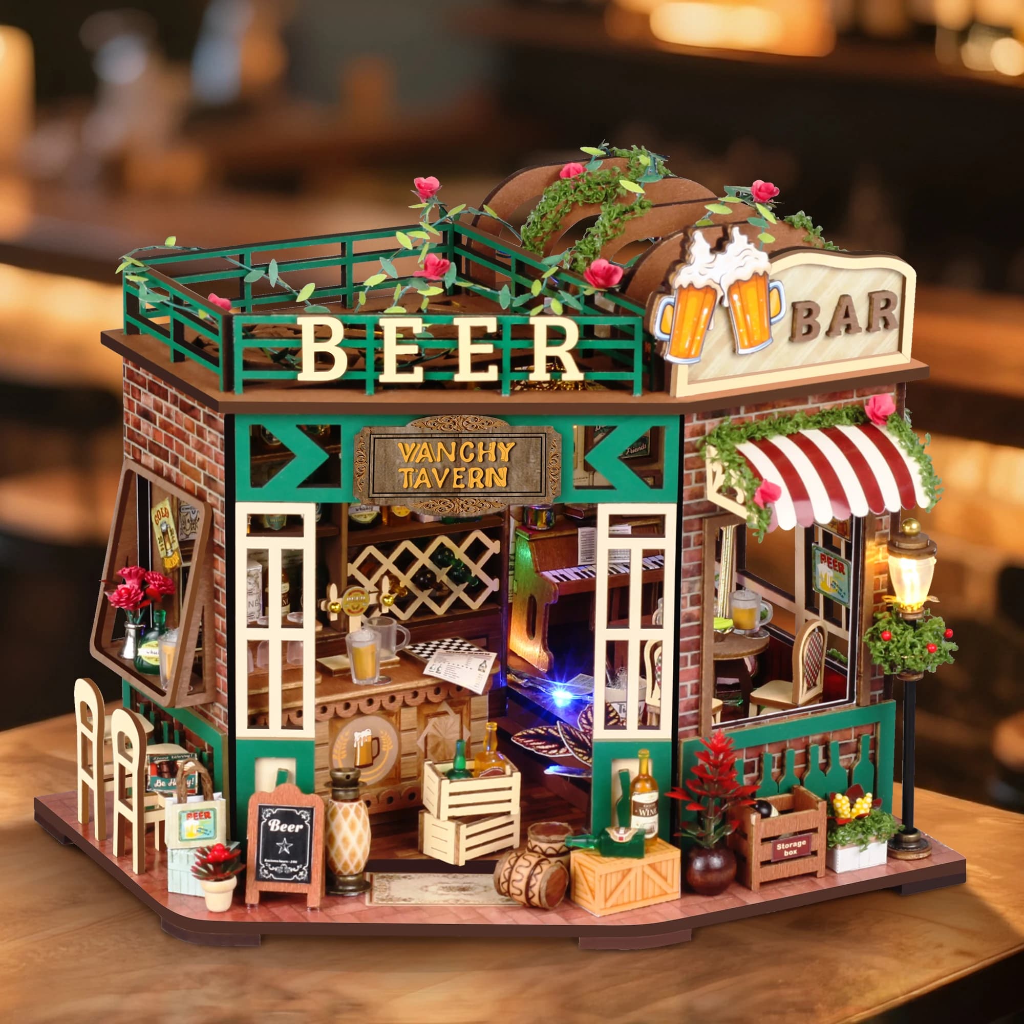 Kit artigianale per bar di birra fai-da-te – Modello di microcasa fatto a mano, regalo di Natale per adulti, arredamento creativo per casa delle bambole (smontaggio richiesto)
